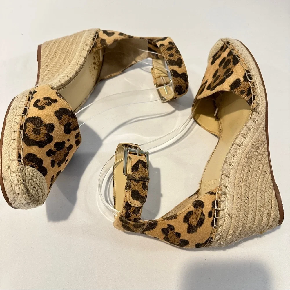 NEW‎ Vince Camuto Leopard Print Wedge Espadrilles Leather 8.5